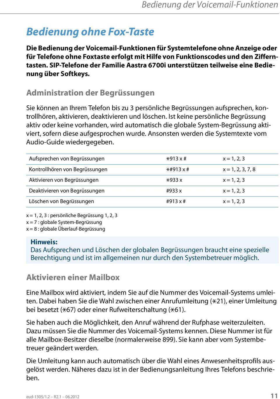 Administration der Begrüssungen Sie können an Ihrem Telefon bis zu 3 persönliche Begrüssungen aufsprechen, kontrollhören, aktivieren, deaktivieren und löschen.