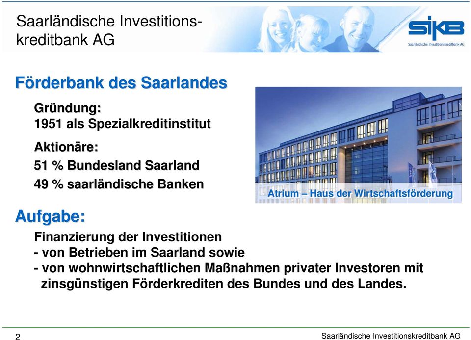 Wirtschaftsförderung rderung Aufgabe: Finanzierung der Investitionen - von Betrieben im Saarland