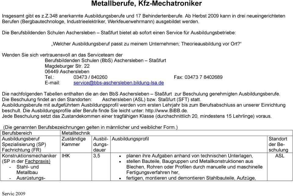 Die Berufsbildenden Schulen Aschersleben Staßfurt bietet ab sofort einen Service für Ausbildungsbetriebe: Welcher Ausbildungsberuf passt zu meinem Unternehmen; Theorieausbildung vor Ort?