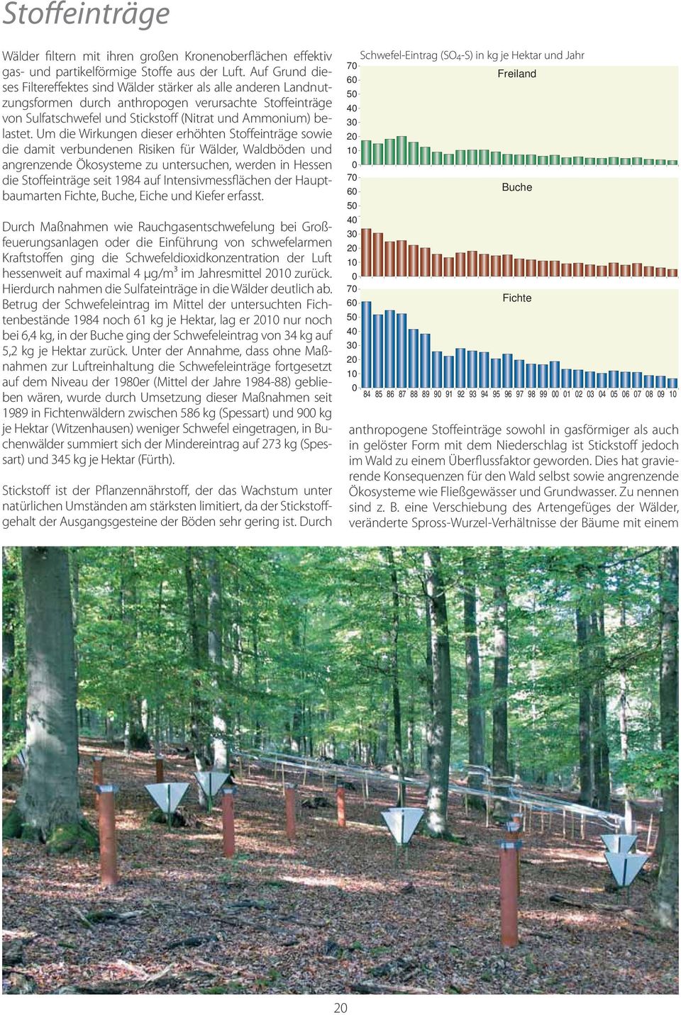 Um die Wirkungen dieser erhöhten Stoffeinträge sowie die damit verbundenen Risiken für Wälder, Waldböden und angrenzende Ökosysteme zu untersuchen, werden in Hessen die Stoffeinträge seit 198 auf