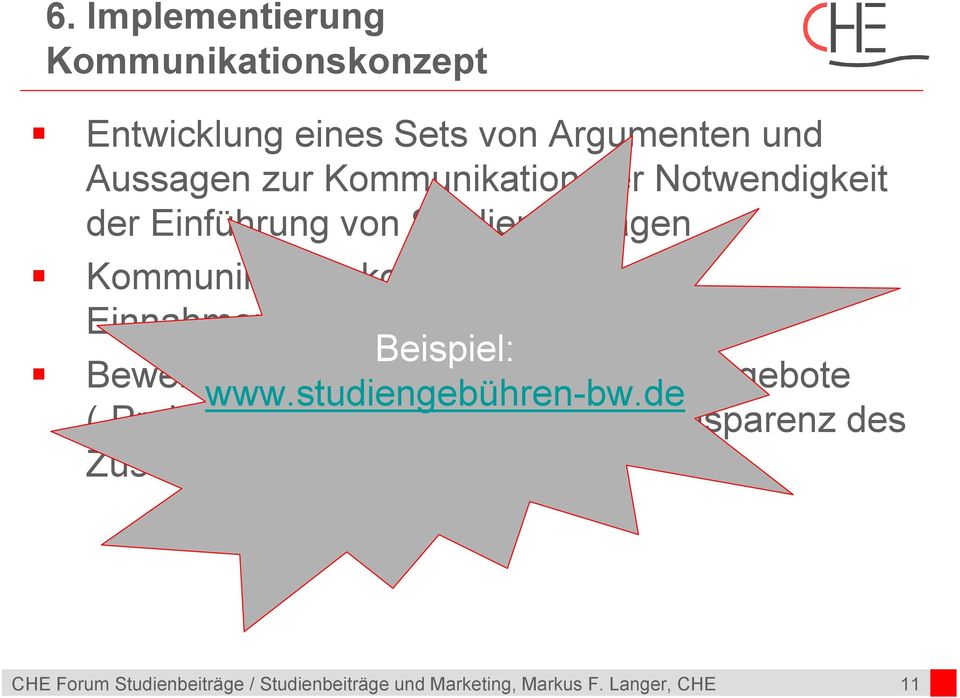 Kommunikationskonzept für die Einnahmenverwendung Beispiel: Bewerbung www.studiengebühren-bw.