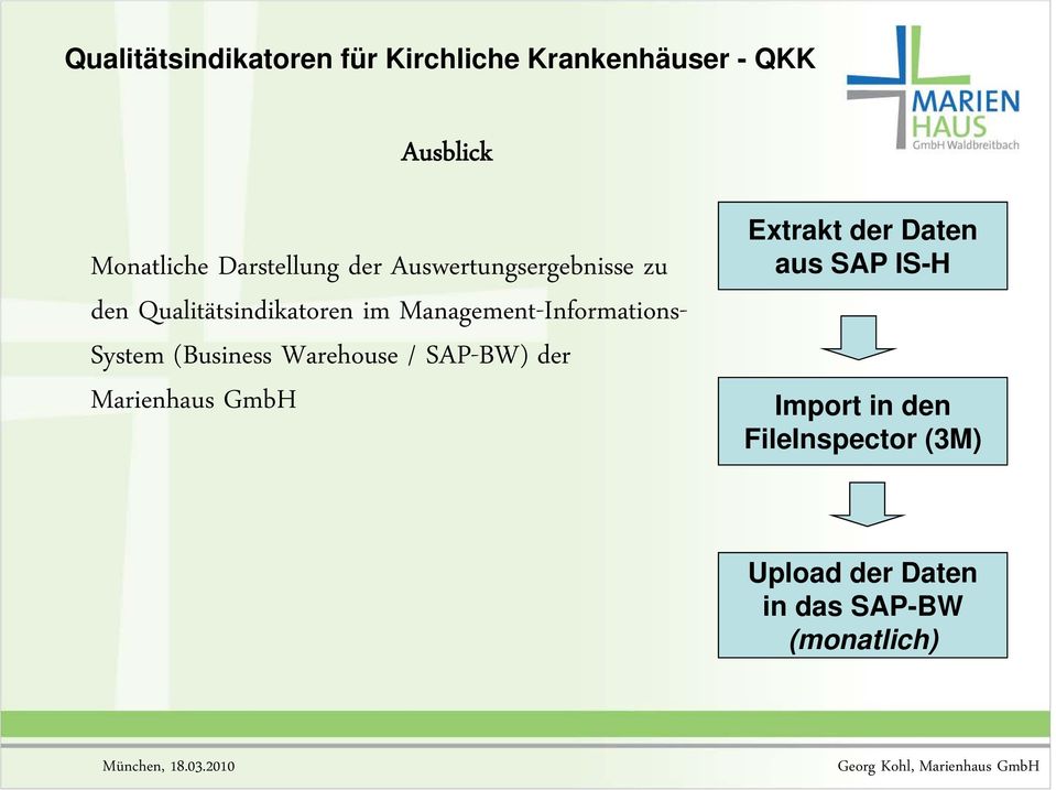 Warehouse / SAP-BW) der Marienhaus GmbH Extrakt der Daten aus SAP