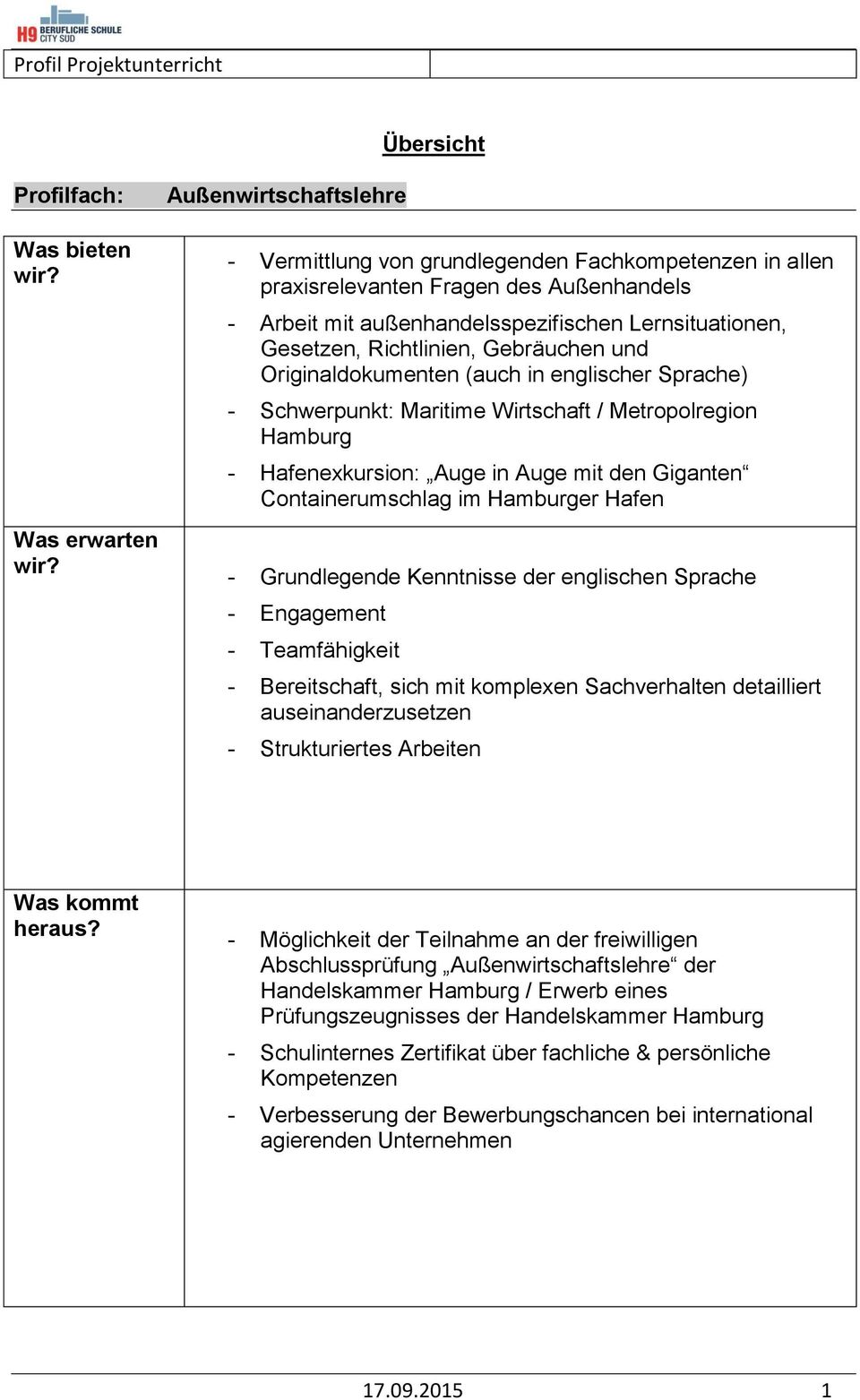 Hamburger Hafen - Grundlegende Kenntnisse der englischen Sprache - Engagement - Teamfähigkeit - Bereitschaft, sich mit komplexen Sachverhalten detailliert auseinanderzusetzen - Strukturiertes