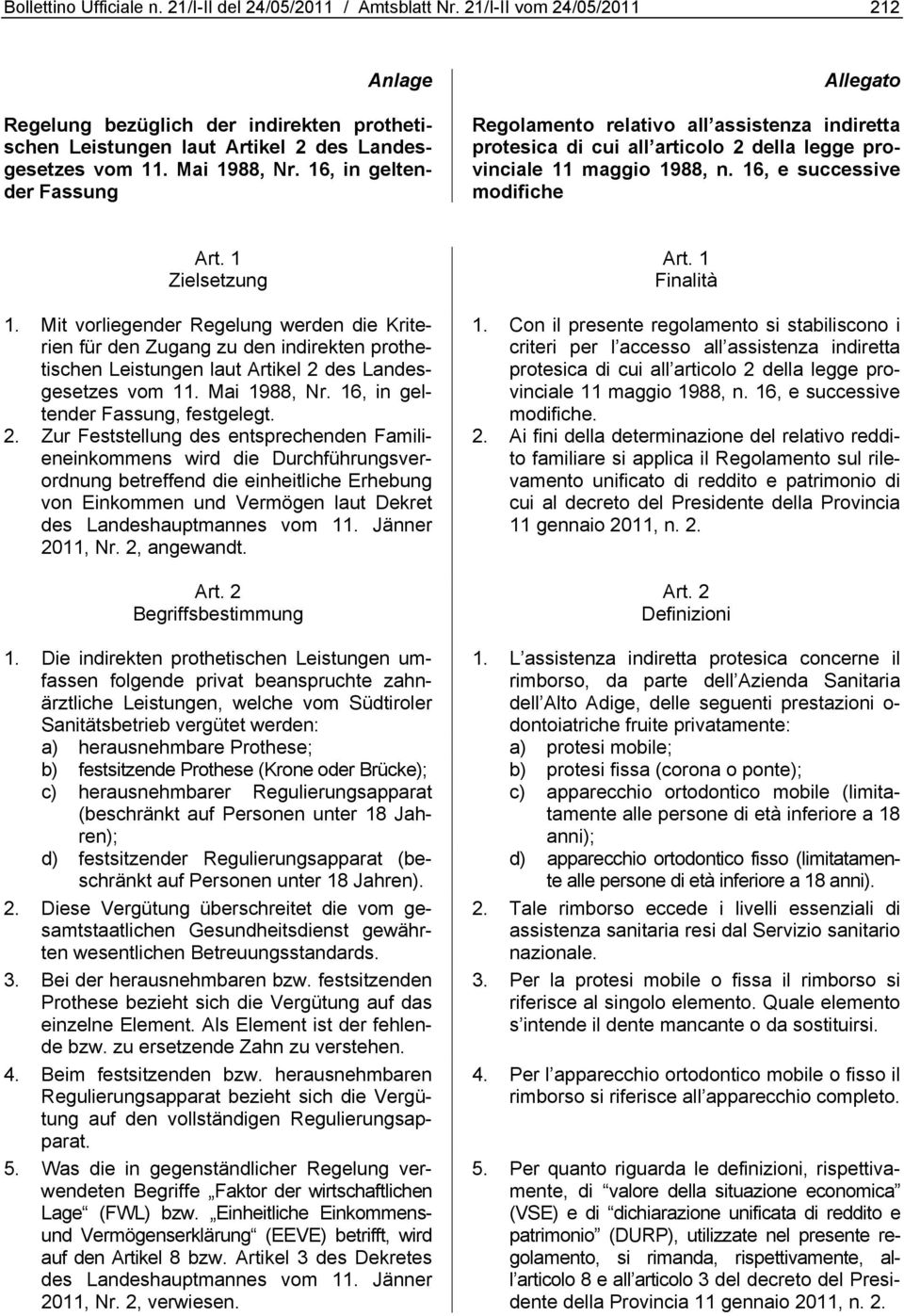 Mit vorliegender Regelung werden die Kriterien für den Zugang zu den indirekten prothetischen Leistungen laut Artikel 2 des Landesgesetzes vom 11. Mai 1988, Nr. 16, in geltender Fassung, festgelegt.