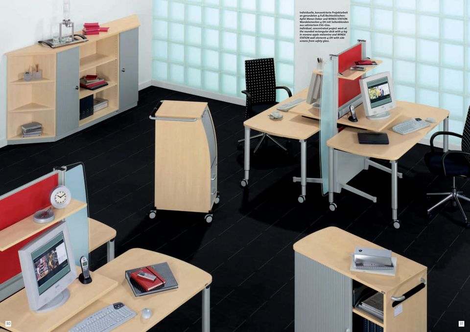Individual, concentrated project work at the rounded rectangular desk with 4-leg in merano