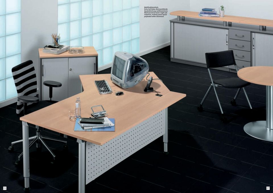 Multi-functional desk in light oak melamine,