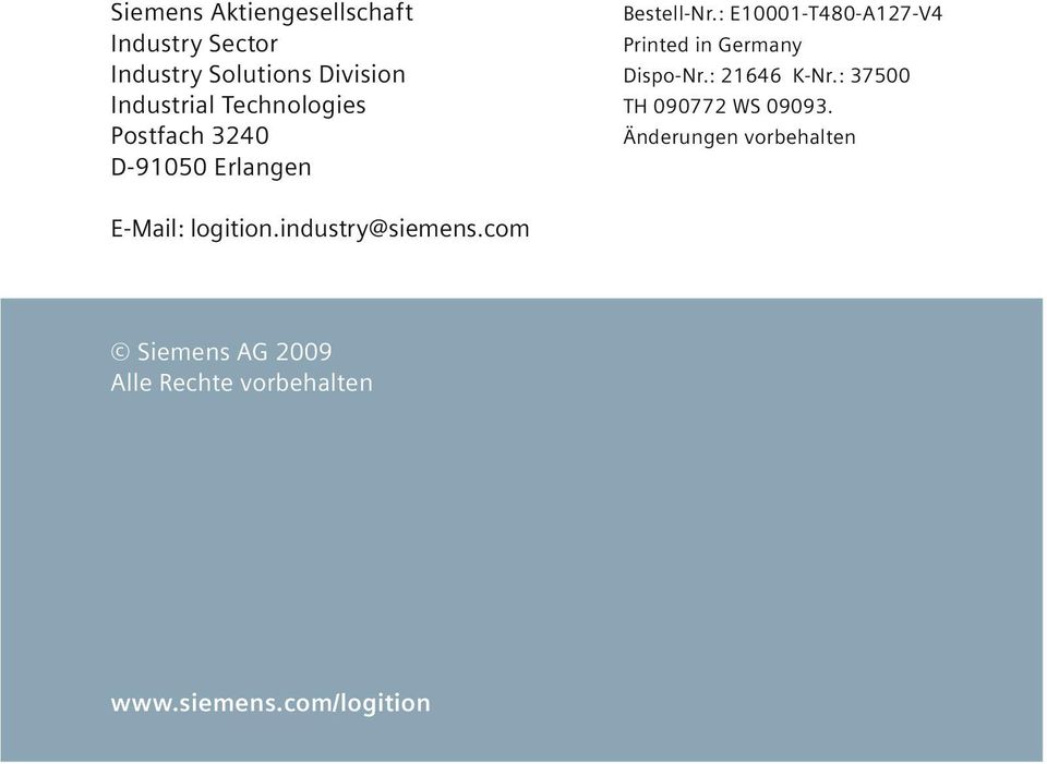 : E10001-T480-A127-V4 Printed in Germany Dispo-Nr.: 21646 K-Nr.
