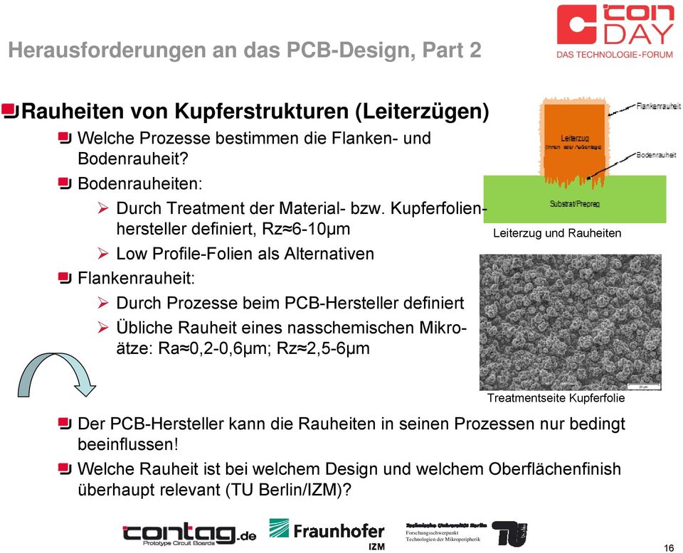 Rauheit eines nasschemischen Mikroätze: Ra 0,2-0,6µm; Rz 2,5-6µm Leiterzug und Rauheiten Treatmentseite Kupferfolie Der PCB-Hersteller kann die
