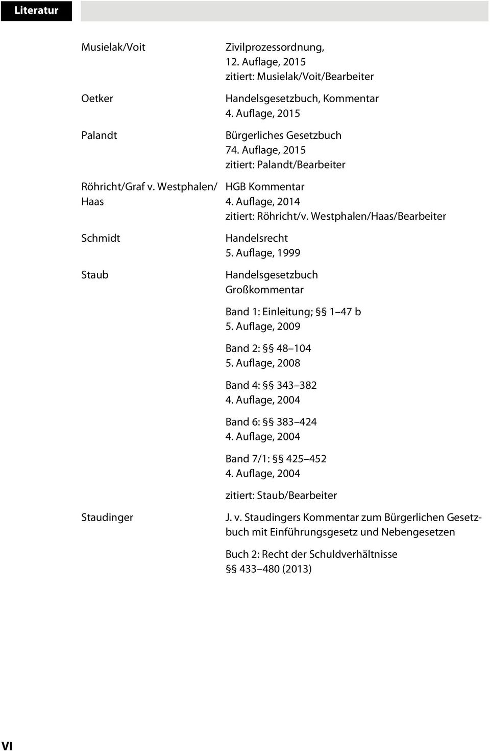 Auflage, 1999 Hadelsgesetzbuch Großkommetar Bad 1: Eileitug; 1 47 b 5. Auflage, 2009 Bad 2: 48 104 5. Auflage, 2008 Bad 4: 343 382 4. Auflage, 2004 Bad 6: 383 424 4.