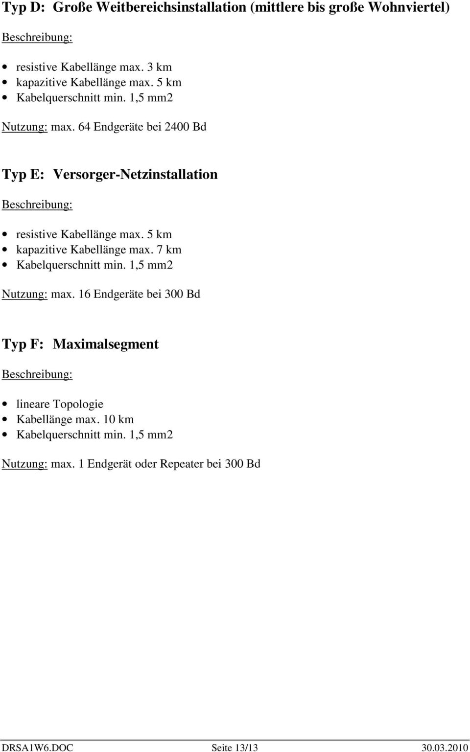 5 km kapazitive Kabellänge max. 7 km Kabelquerschnitt min. 1,5 mm2 Nutzung: max.