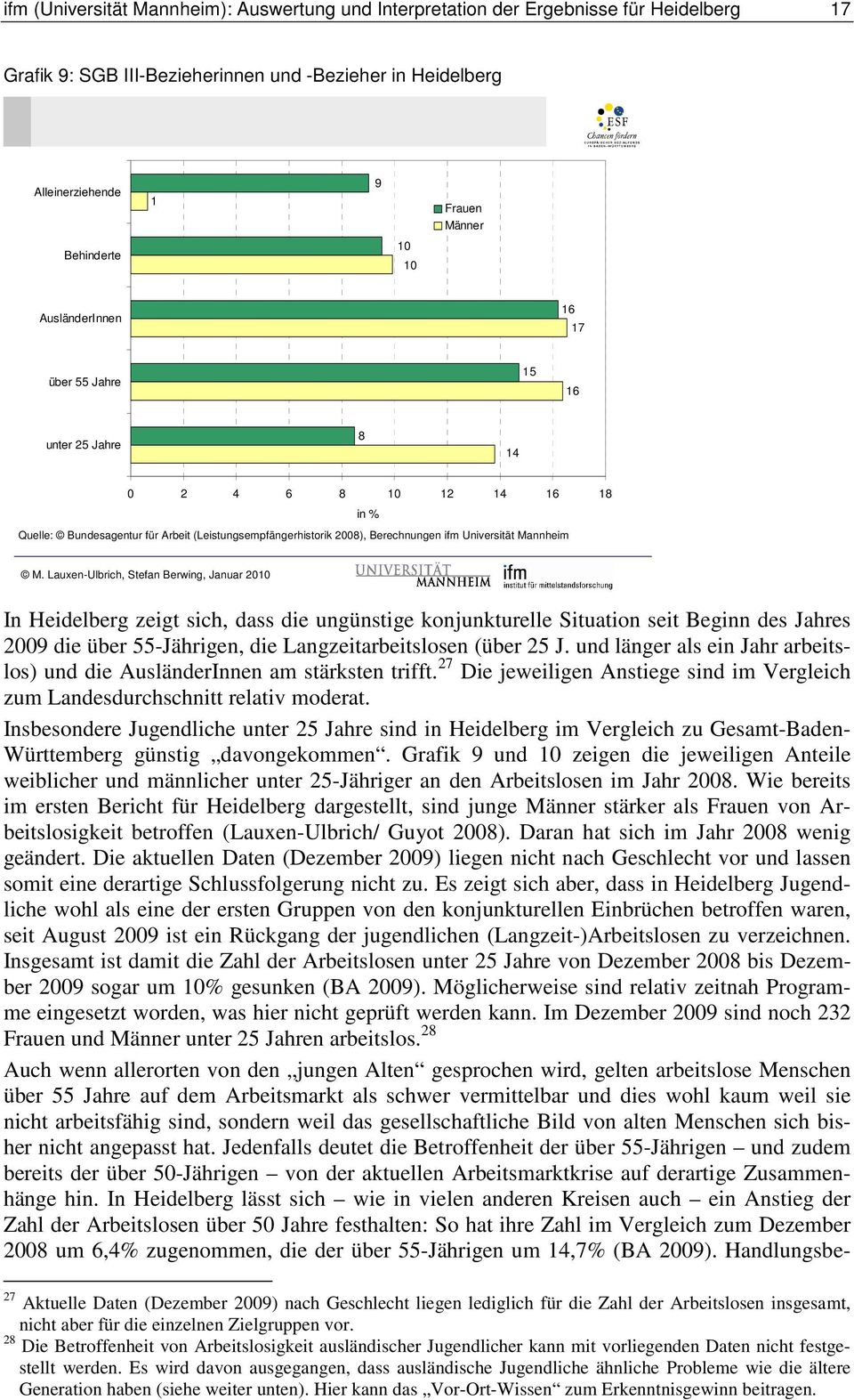 M. Lauxen-Ulbrich, Stefan Berwing, Januar 2010 In Heidelberg zeigt sich, dass die ungünstige konjunkturelle Situation seit Beginn des Jahres 2009 die über 55-Jährigen, die Langzeitarbeitslosen (über