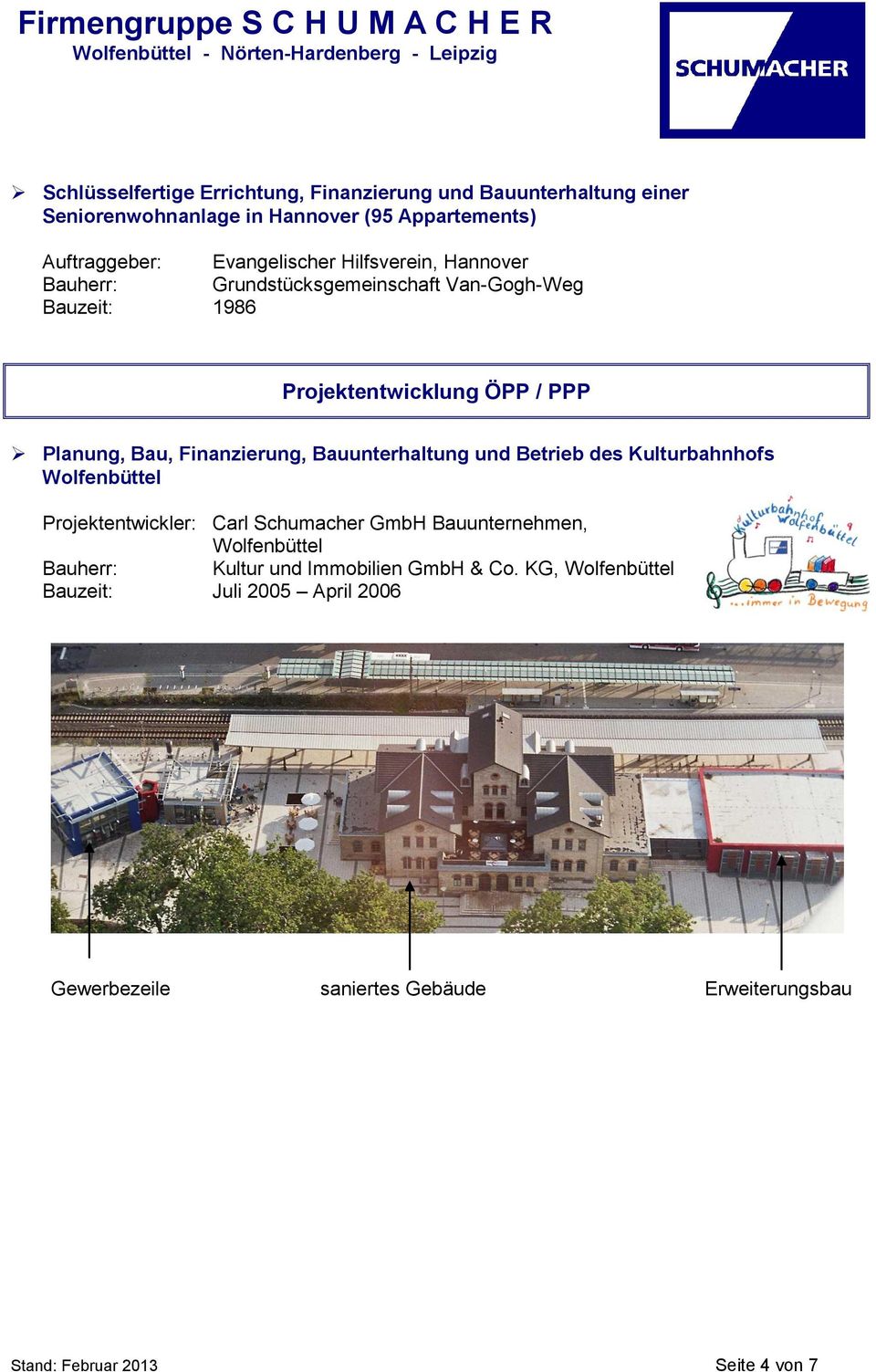 Bauunterhaltung und Betrieb des Kulturbahnhofs Wolfenbüttel Projektentwickler: Carl Schumacher GmbH Bauunternehmen, Wolfenbüttel Bauherr: Kultur