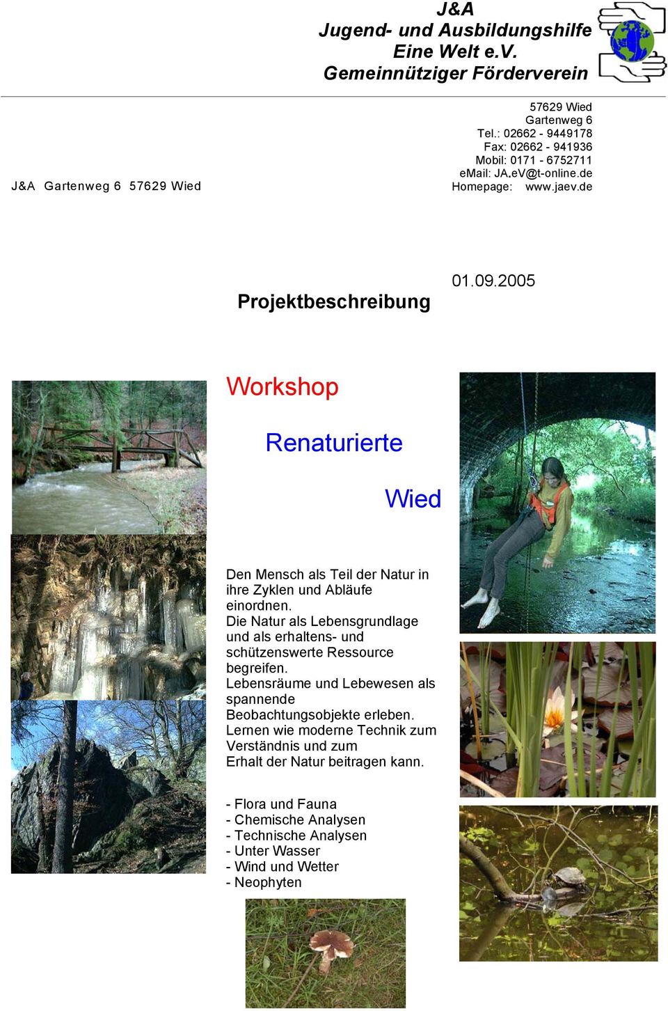 2005 Workshop Renaturierte Wied Den Mensch als Teil der Natur in ihre Zyklen und Abläufe einordnen.
