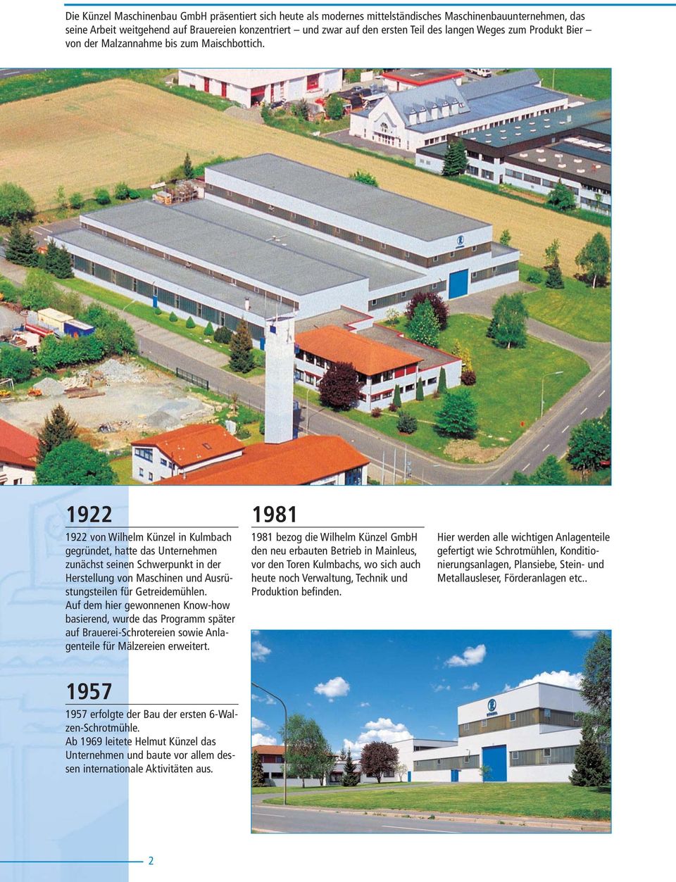 1922 1922 von Wilhelm Künzel in Kulmbach gegründet, hatte das Unternehmen zunächst seinen Schwerpunkt in der Herstellung von Maschinen und Ausrüstungsteilen für Getreidemühlen.