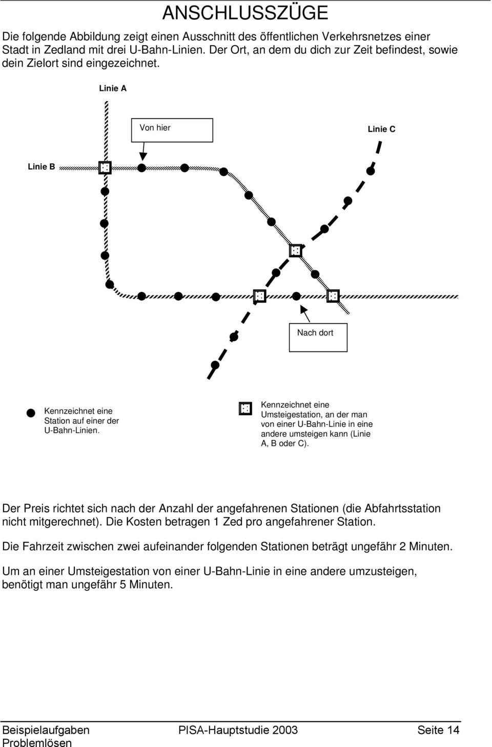 Kennzeichnet eine Umsteigestation, an der man von einer U-Bahn-Linie in eine andere umsteigen kann (Linie A, B oder C).