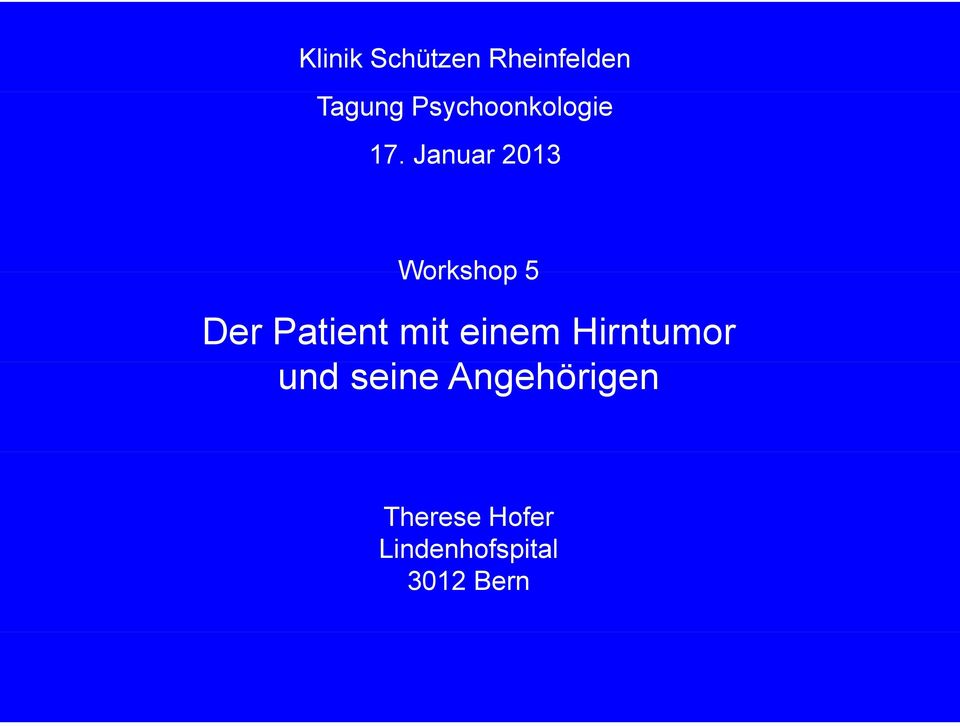 Januar 2013 Workshop 5 Der Patient mit