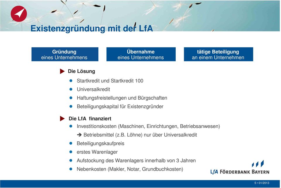 finanziert Investitionskosten (Maschinen, Einrichtungen, Betriebs