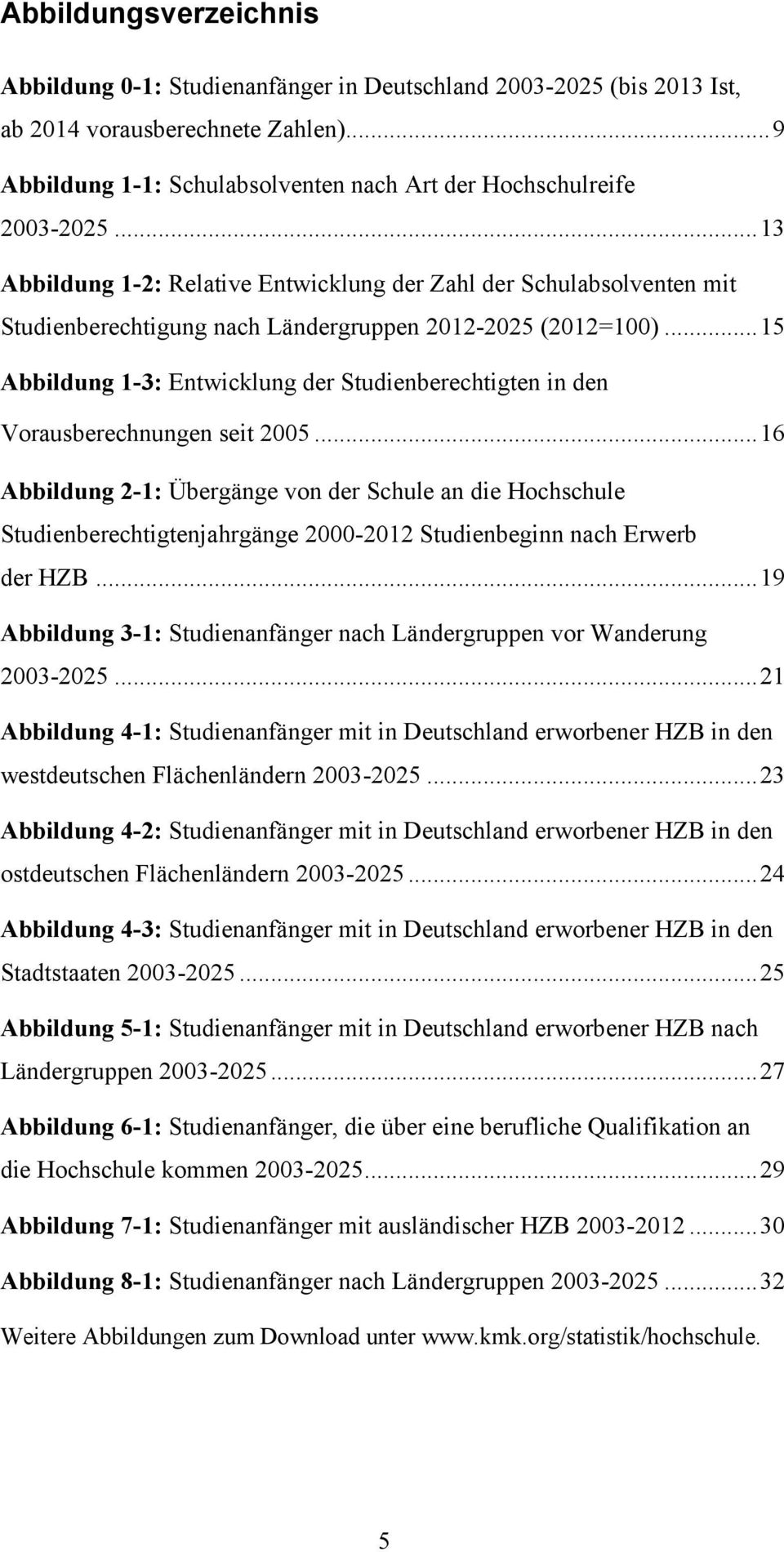 .. 15 Abbildung 1-3: Entwicklung der Studienberechtigten in den Vorausberechnungen seit 2005.