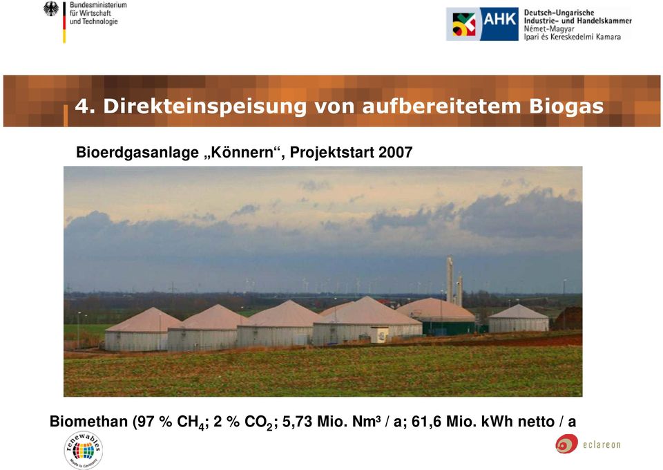 Projektstart 2007 Biomethan (97 % CH 4 ;