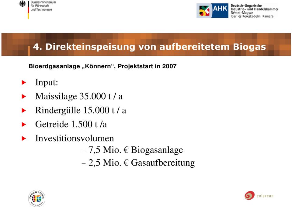 Maissilage 35.000 t / a Rindergülle 15.