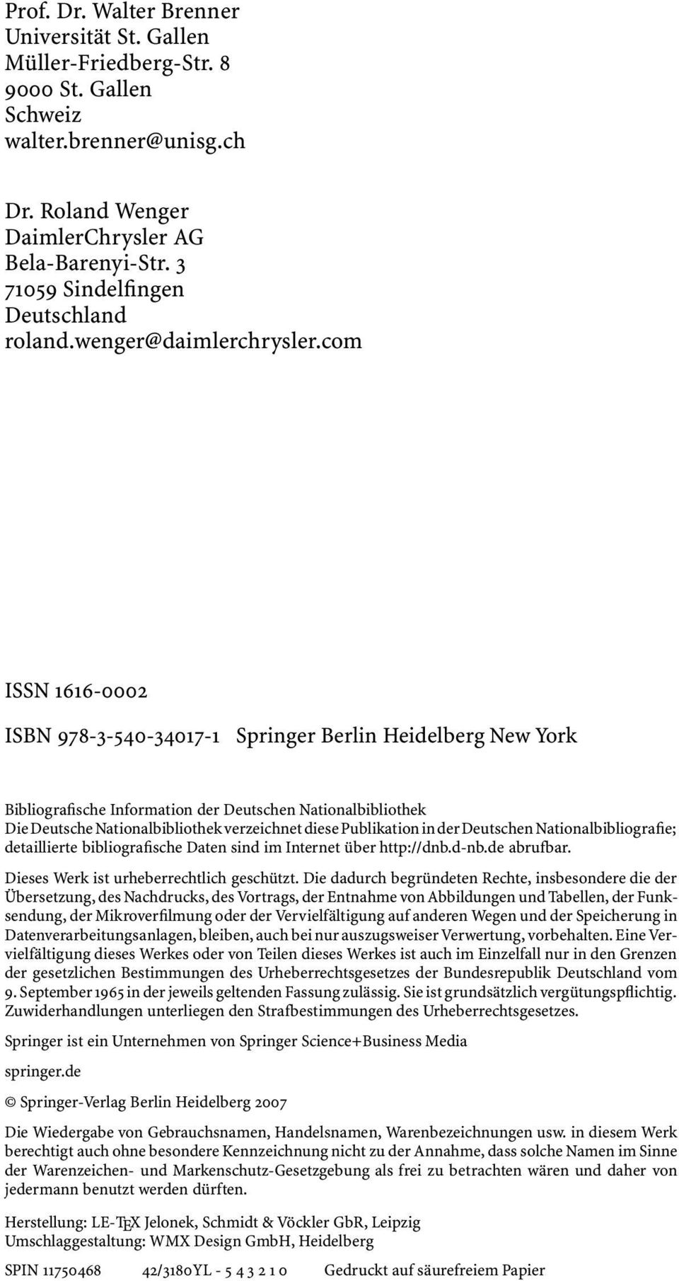 com ISSN 1616-0002 ISBN 978-3-540-34017-1 Springer Berlin Heidelberg New York Bibliografische Information der Deutschen Nationalbibliothek