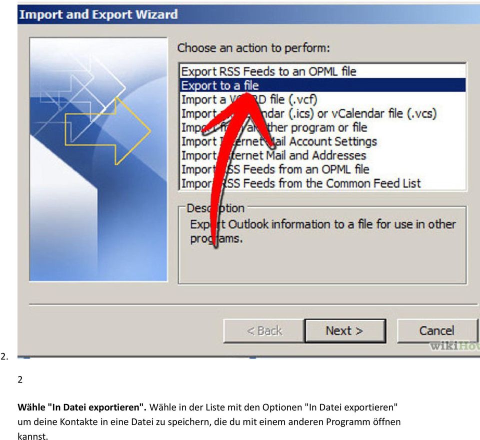 exportieren" um deine Kontakte in eine Datei