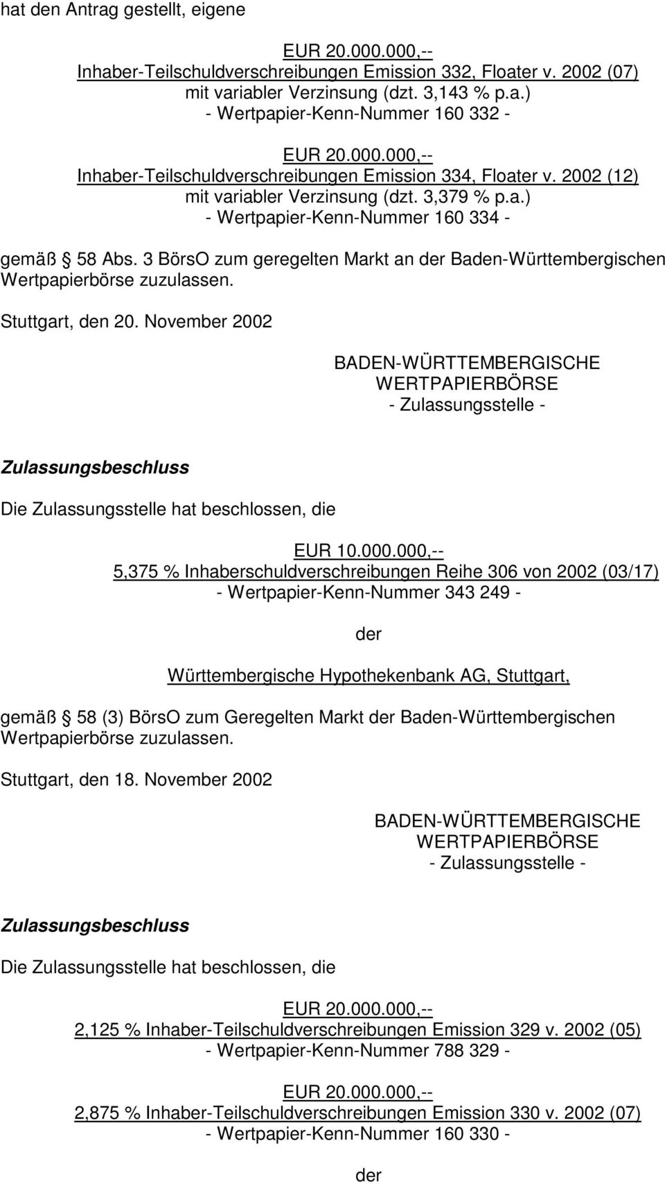 3 BörsO zum geregelten Markt an der Baden-Württembergischen Wertpapierbörse zuzulassen. Stuttgart, den 20.