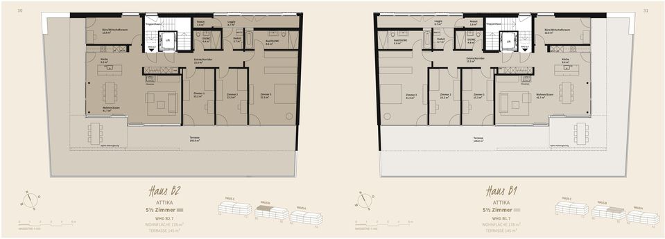 5 m2 31.5 m2 15.2 m2 15.3 m2 41.7 m2 41.7 m2 Terrasse 145.0 m2 Terrasse 145.