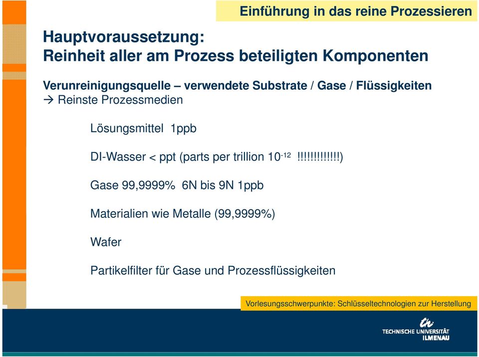 Prozessmedien Lösungsmittel 1ppb DI-Wasser < ppt (parts per trillion 10-12!
