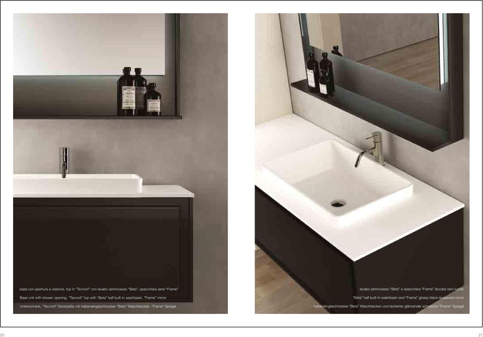 Waschbecken, Frame Spiegel lavabo semincasso Beta e specchiera Frame laccata nero lucido Beta half built-in washbasin and