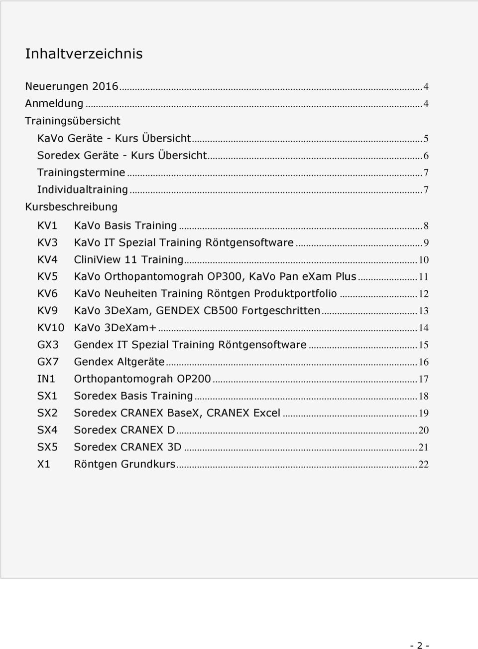 .. 11 KV6 KaVo Neuheiten Training Röntgen Produktportfolio... 12 KV9 KaVo 3DeXam, GENDEX CB500 Fortgeschritten... 13 KV10 KaVo 3DeXam+... 14 GX3 Gendex IT Spezial Training Röntgensoftware.