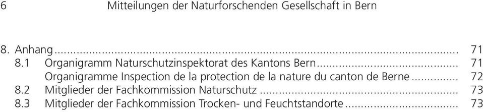 .. 71 Organigramme Inspection de la protection de la nature du canton de Berne.