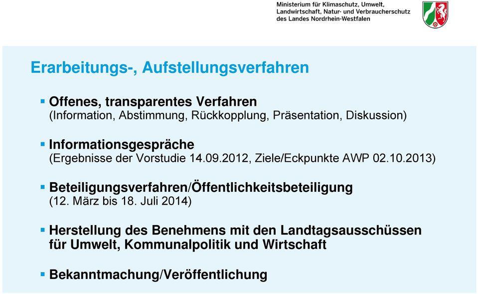 2012, Ziele/Eckpunkte AWP 02.10.2013) Beteiligungsverfahren/Öffentlichkeitsbeteiligung (12. März bis 18.