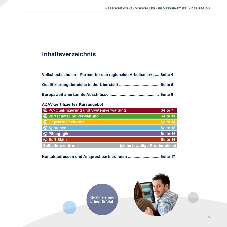 .. Seite 6 AZAV-zertifiziertes Kursangebot PC-Qualifizierung und Systemverwaltung Seite 7 Wirtschaft und Verwaltung Seite 11 Geprüfte Fachkraft