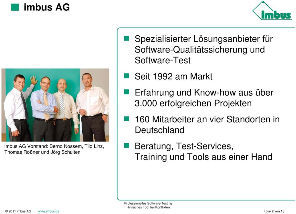 000 erfolgreichen Projekten 160 Mitarbeiter an vier Standorten in Deutschland imbus AG
