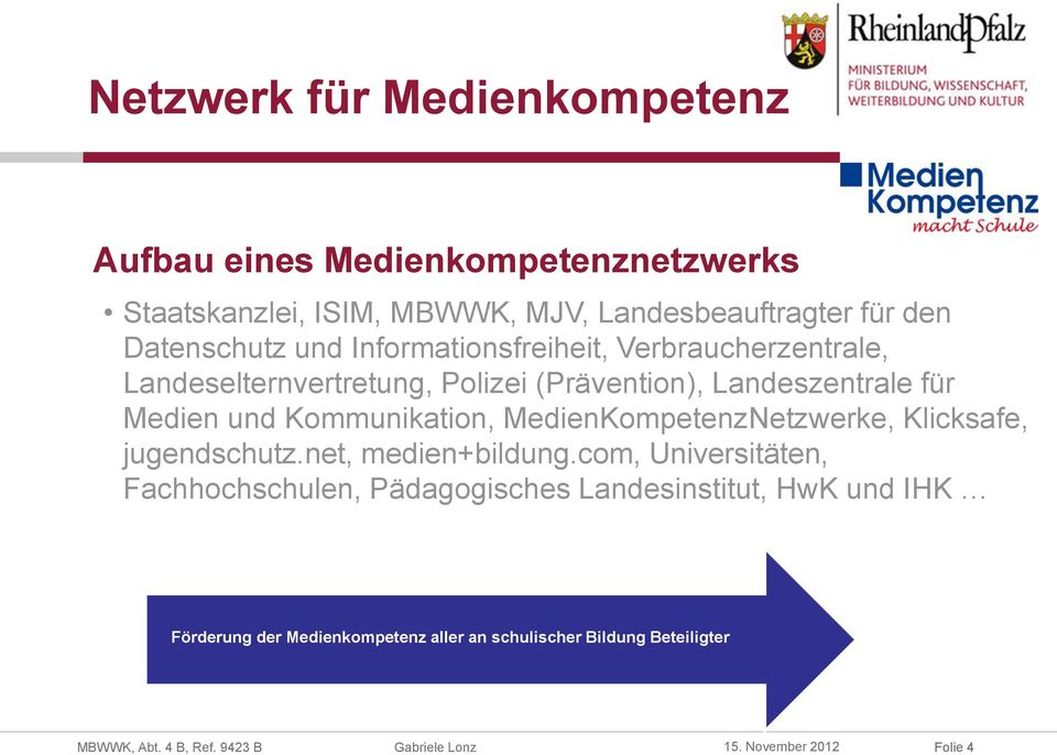 MedienKompetenzNetzwerke, Klicksafe, jugendschutz.net, medien+bildung.