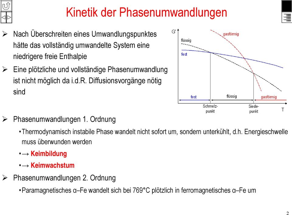 Diffusionsvogänge nötig sind Phasenuwandlungen. Odnung heodynaisch instabile Phase wandelt nicht sofot u, sonden untekühlt, d.