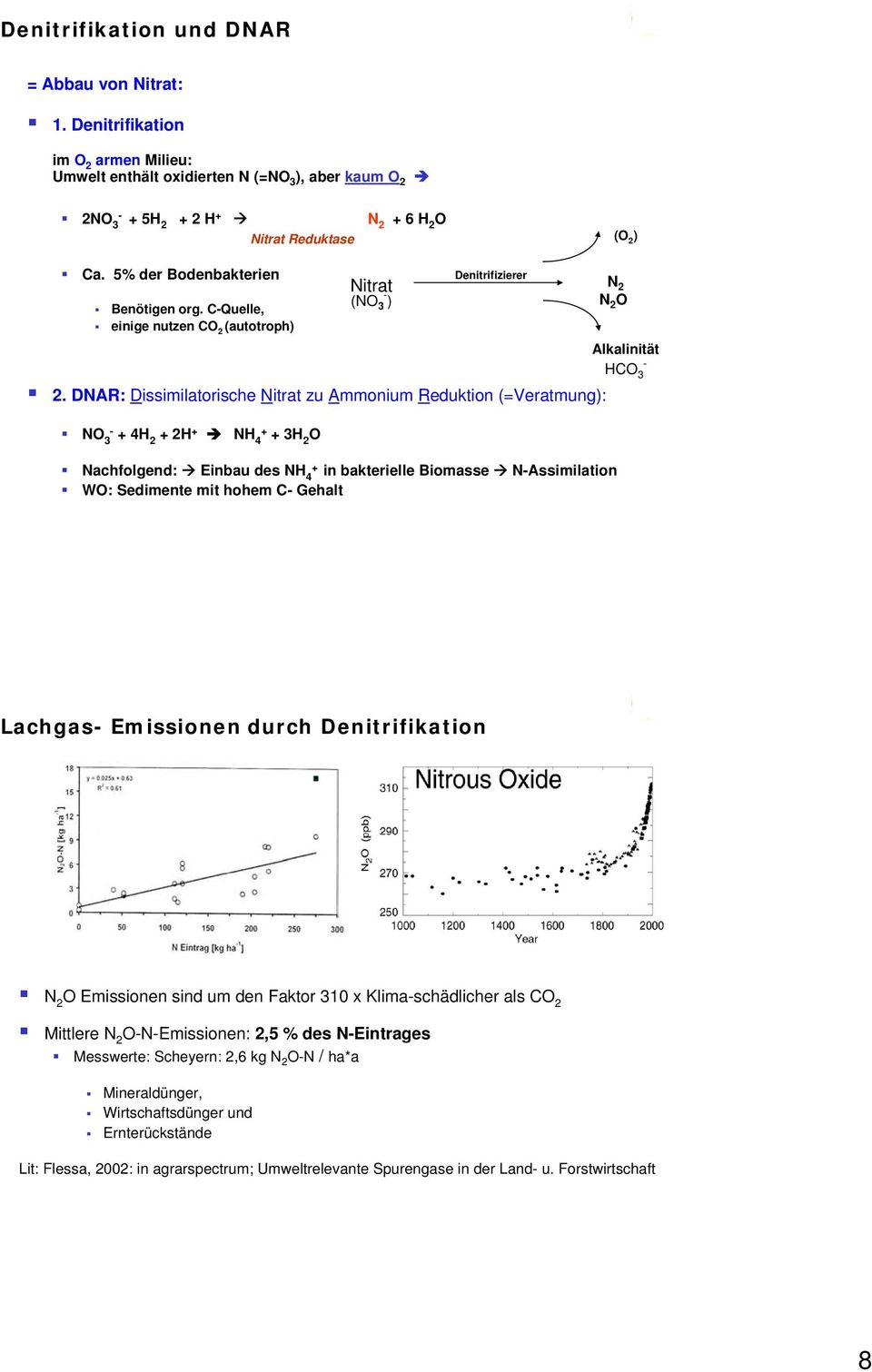 DNAR: Dissimilatorische Nitrat zu Ammonium Reduktion (=Veratmung): N 3 4H 2 2H NH 4 3H 2 Nitrat (N 3 ) Denitrifizierer Nachfolgend: Einbau des NH 4 in bakterielle Biomasse NAssimilation W: Sedimente