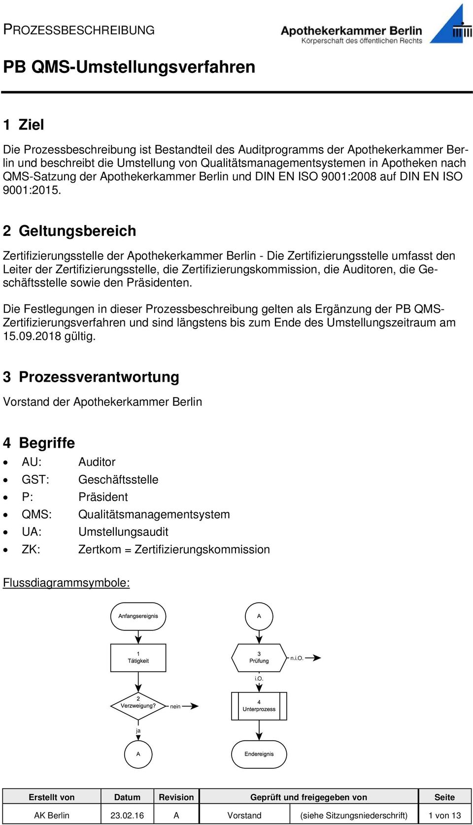2 Geltungsbereich Zertifizierungsstelle der Apothekerkammer Berlin - Die Zertifizierungsstelle umfasst den Leiter der Zertifizierungsstelle, die Zertifizierungskommission, die Auditoren, die