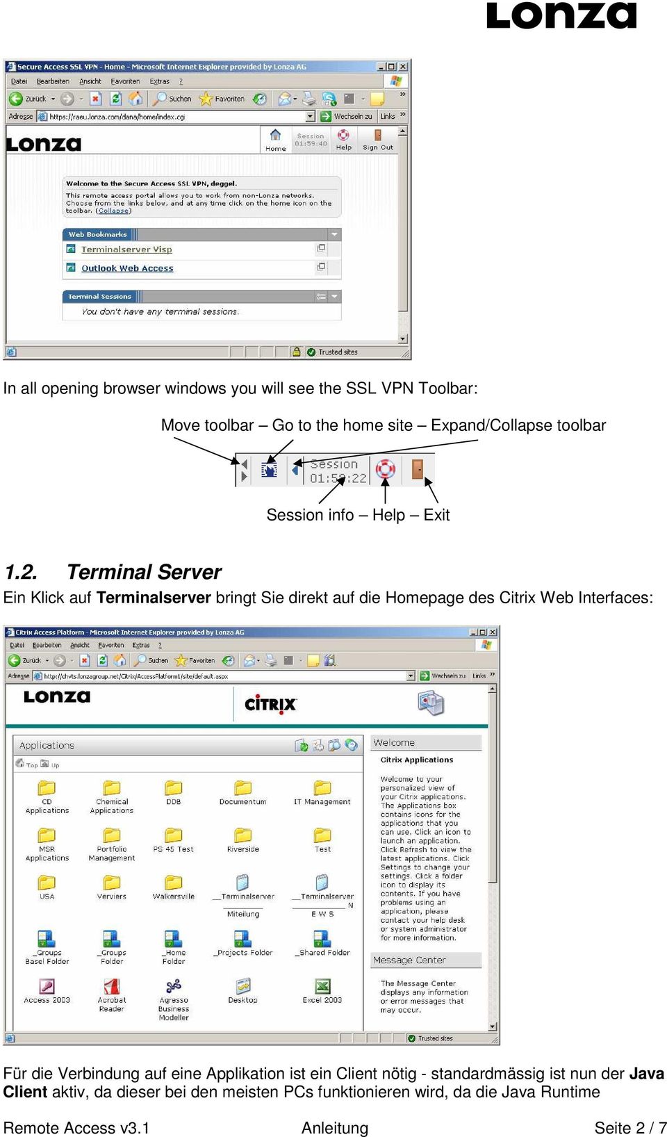 Terminal Server Ein Klick auf Terminalserver bringt Sie direkt auf die Homepage des Citrix Web Interfaces: Für die