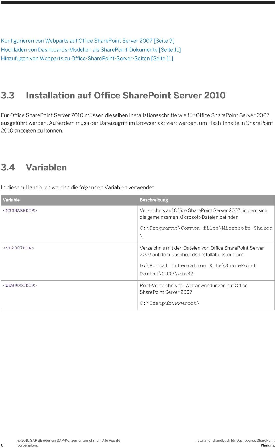 Außerdem muss der Dateizugriff im Browser aktiviert werden, um Flash-Inhalte in SharePoint 2010 anzeigen zu können. 3.4 Variablen In diesem Handbuch werden die folgenden Variablen verwendet.