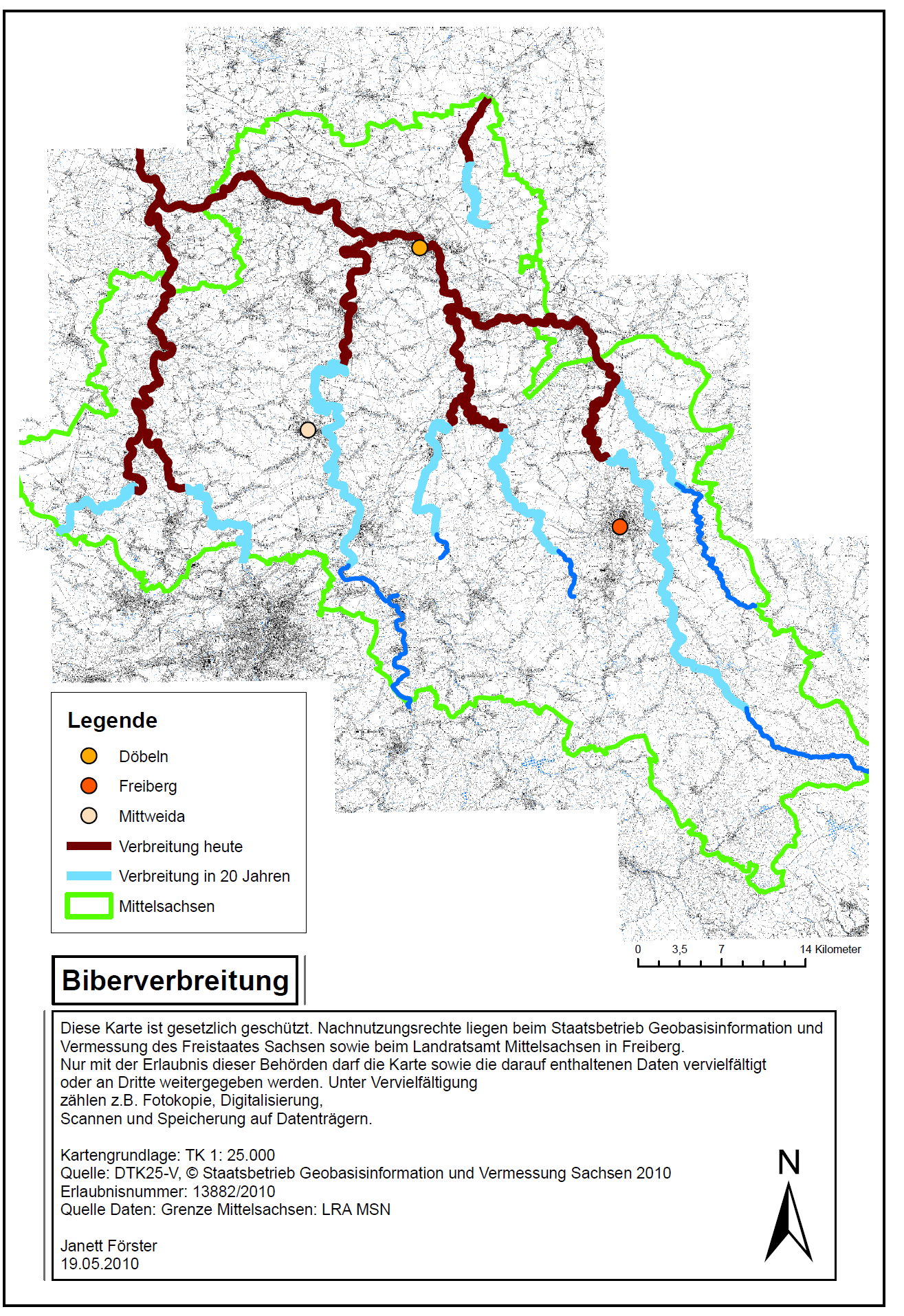 d) aktuelle Konfliktlage Nunmehr ist festzustellen, dass sich neben den Gewässern 1. Ordnung insbesondere in der Region Döbeln aber auch zum Beispiel in Königsfeld die Besiedlung in die Gewässer 2.