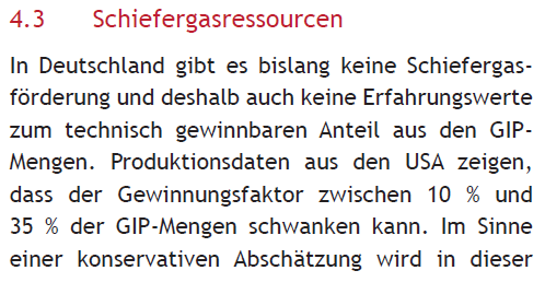 Erdgaspotenzial in Deutschland BGR: bis zu 22,3 Billionen m³ allein im Schiefergas konservativer Ansatz: ~ 10% technisch förderbar, d.h. : 0,7 bis 2.