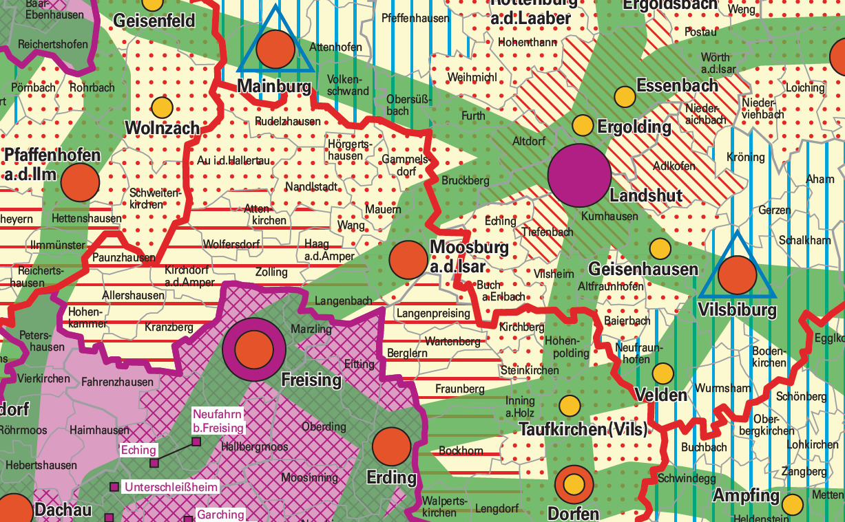 B 3.1 Landesentwicklungsprogramm Bayern 2006 Eine erste qualitative Aussage über die raumstrukturelle Ausgangssituation liefert die Einordnung der Stadt Moosburg a.d. Isar innerhalb der Raumstruktur-Karte des LEP 2006 (vgl.