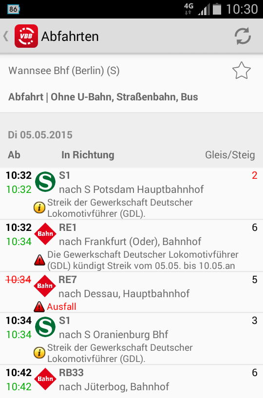 Streik bei - VBB & Unternehmen informierten in VBB-Fahrinfo und auf Websites neue Fahrplandaten der S-Bahn für die Fahrplanauskunft verlässliche Echtzeitdaten von DB Regio fahrende und ausfallende