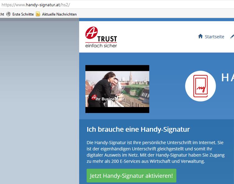 1.2 Aktivierung der Handy-Signatur mit Ihrer bestehenden Bürgerkarte. Auf www.handy-signatur.at auf Jetzt Handy-Signatur aktivieren! klicken.