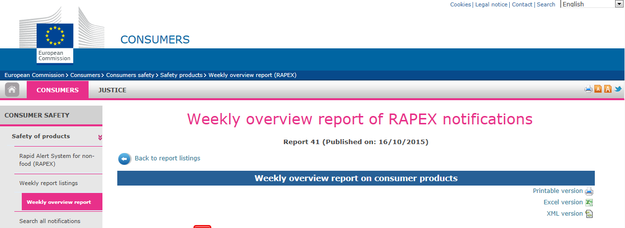 RAPEX: wöchentliche Übersichten / 1 Rapid Alert System for non-food: Schadstoffe in Produkten http://ec.europa.