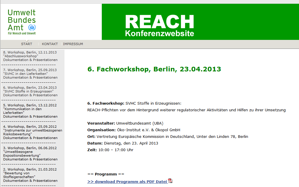 Zur Vertiefung: Der Workshop zu SVHC REACH in der Praxis Informationen und Erfahrungsberichte zur Art.