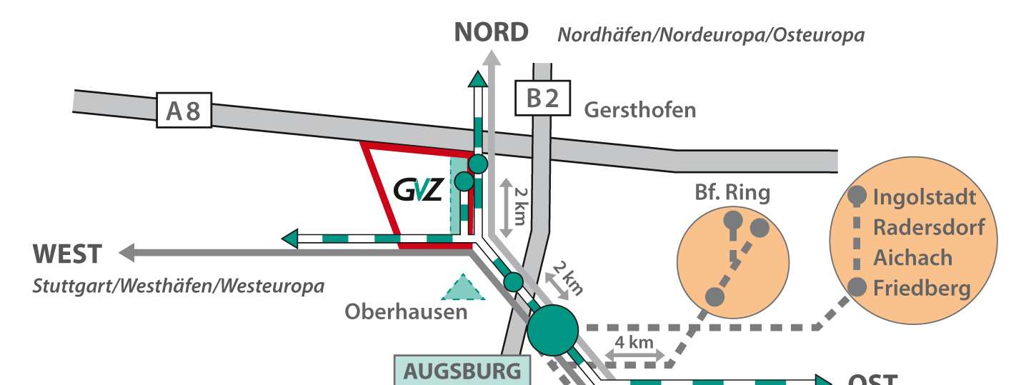 Neben den lokalen Schwerpunkten ist die Augsburger Localbahn eng mit weiteren Verkehrsnetzen verbunden Perfekt in lokale und überregionale