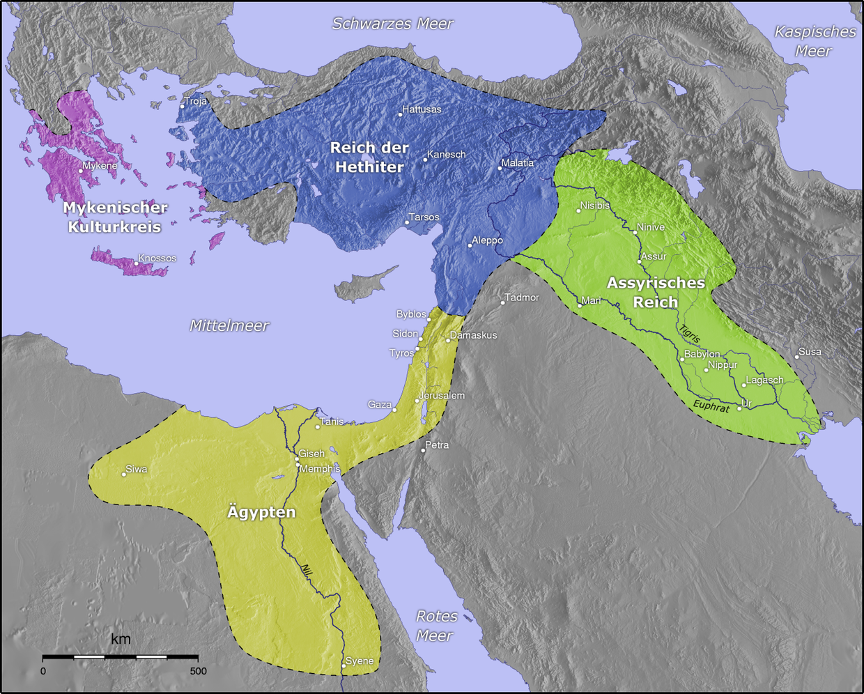 11. Alter Orient Hethiter Abb. 14: Kleinasien, Mesopotamien und Ägypten ca. 1400 v. Chr. 11.1. Wer waren sie und in welchem Land lebten sie?
